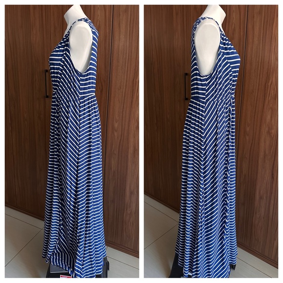 NWT. Isabel Maternity by Ingrid & Isabel Blue Striped Maxi Tank Dress Size XXL - Picture 3 of 13